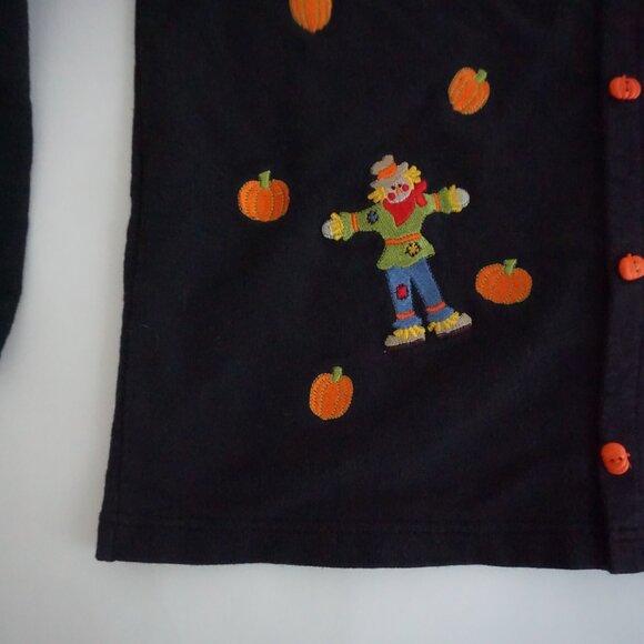Vintage BellePointe Black Pumpkin Scarecrow Cotton Halloween Holiday Cardigan L - Picture 8 of 11
